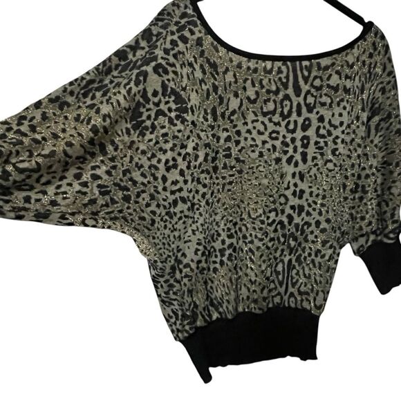 VINTAGE 80S BATWING LEOPARD PRINT OFF SHOULDER SWEATER TOP FLASHDANCE MOBWIFE S - Picture 5 of 11